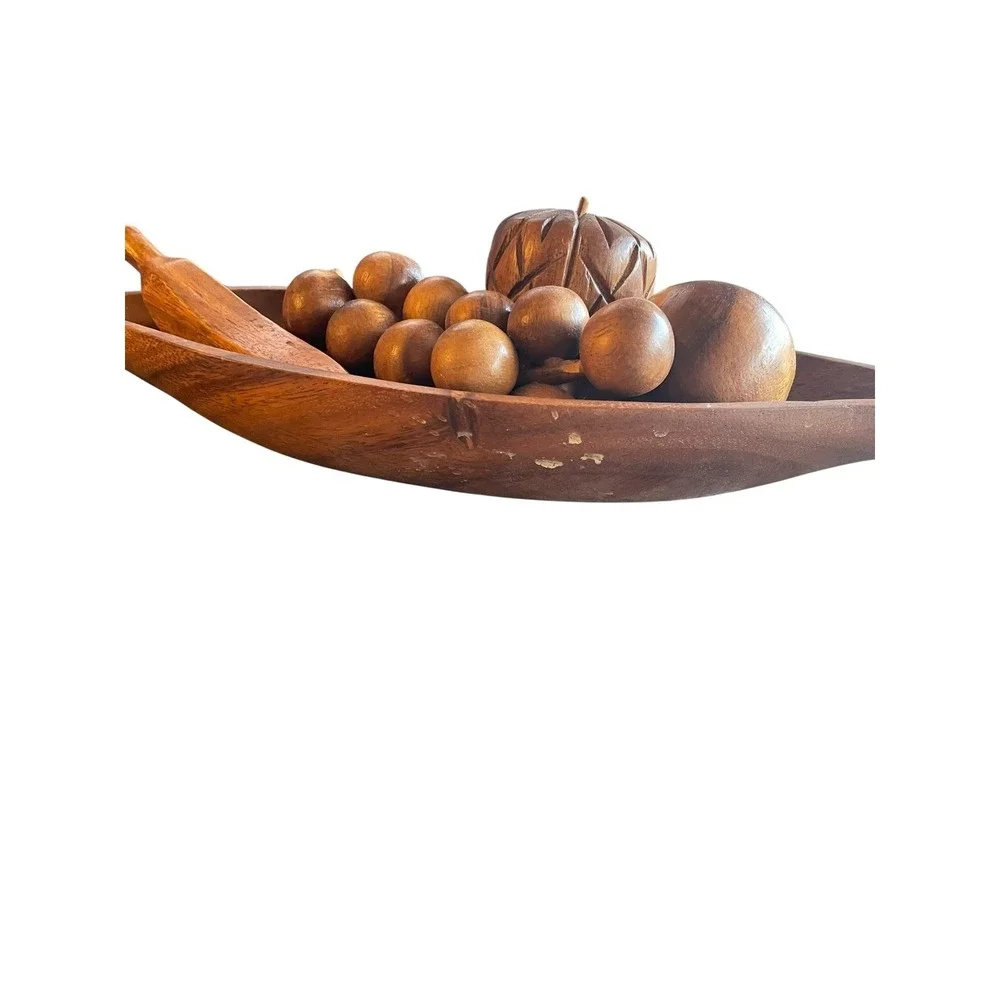MCM Wooden Fruit Bowl Table Centerpiece Made In Philippines‎
